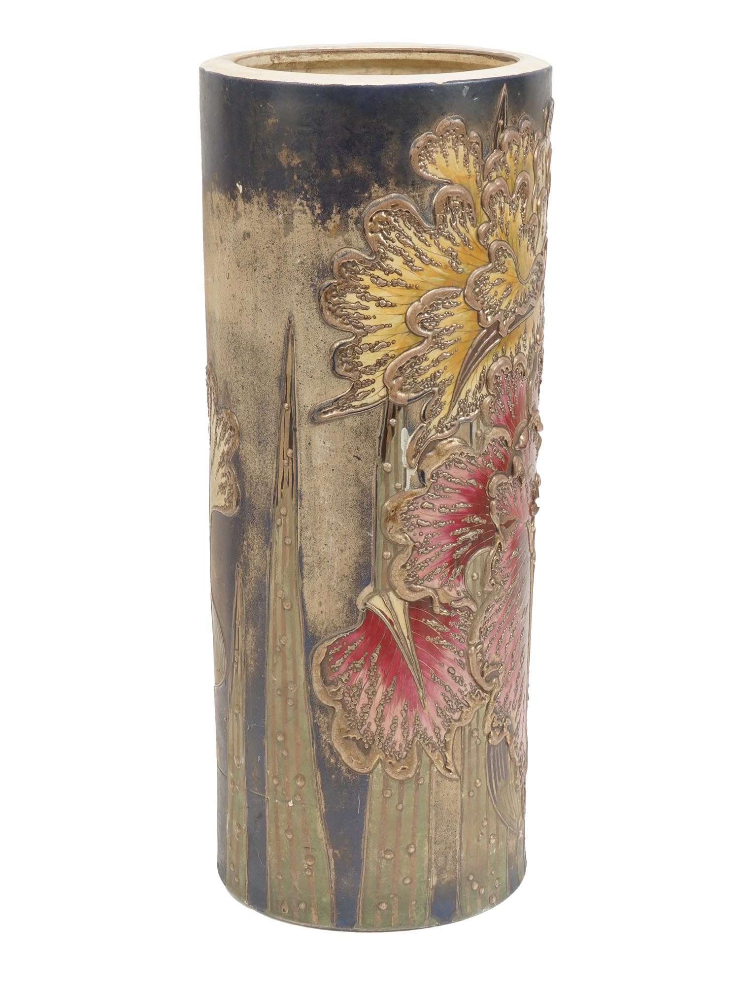 ASIAN PAINTED AND GILDED CERAMIC UMBRELLA STAND PIC-3